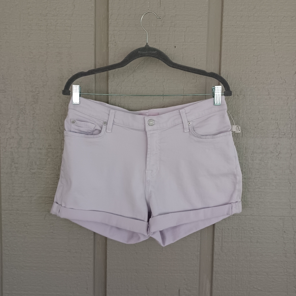 7 For All Mankind Mid Roll Short Size 29 Women Cotton Blend Stretch In Lavender